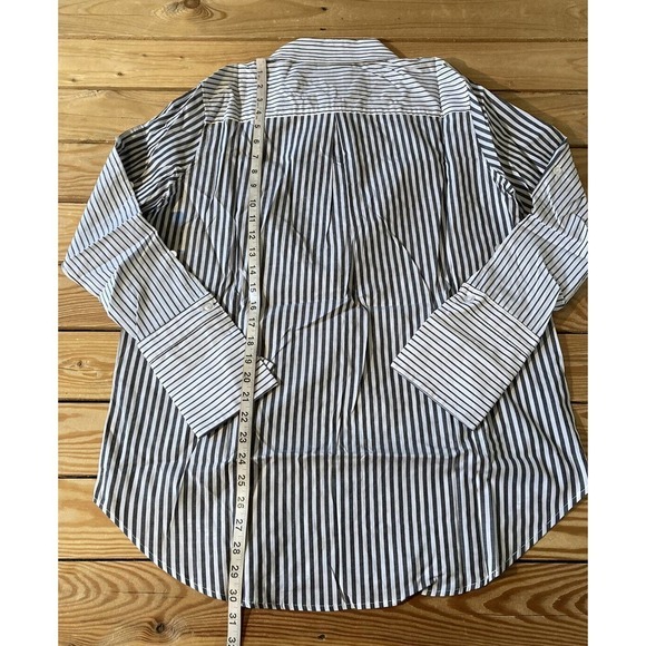 NWT Attitudes by Renee Parisian Striped Button Down Shirt Size 14 Black White - Picture 5 of 8